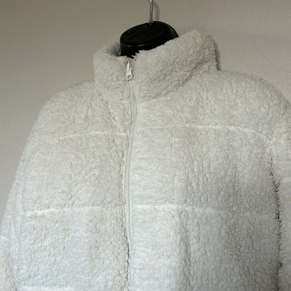 Art Class Girls Ivory White Faux Fur Sherpa Puffer Zip Up Jacket - Picture 2 of 9